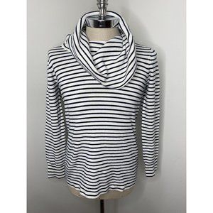 French Connection Womens Tunic Top Blue White Striped Sz L Turtle Neck Knit